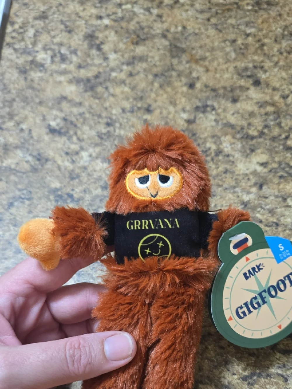 Bark GigFoot Plush Dog Toy with Nirvana Tee - Brown & Orange NWT Size Small